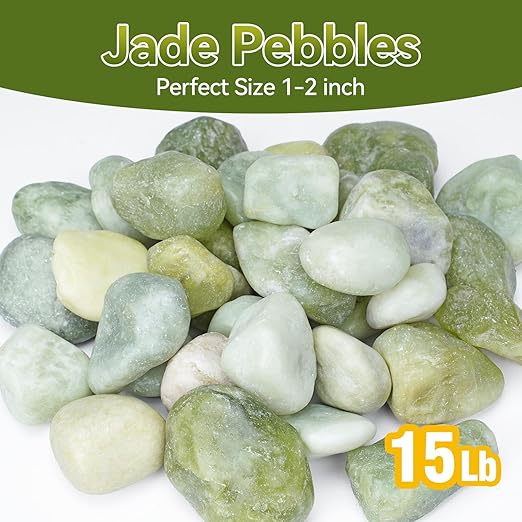 Pulovin 15 lbs Jade Pebbles for Indoor Plants, 1-2 Inch Polished River Rocks, Decorative Garden Rocks Outdoor Landscaping, Large Natural Stone for Walkways, Yard, Vases, Crafts