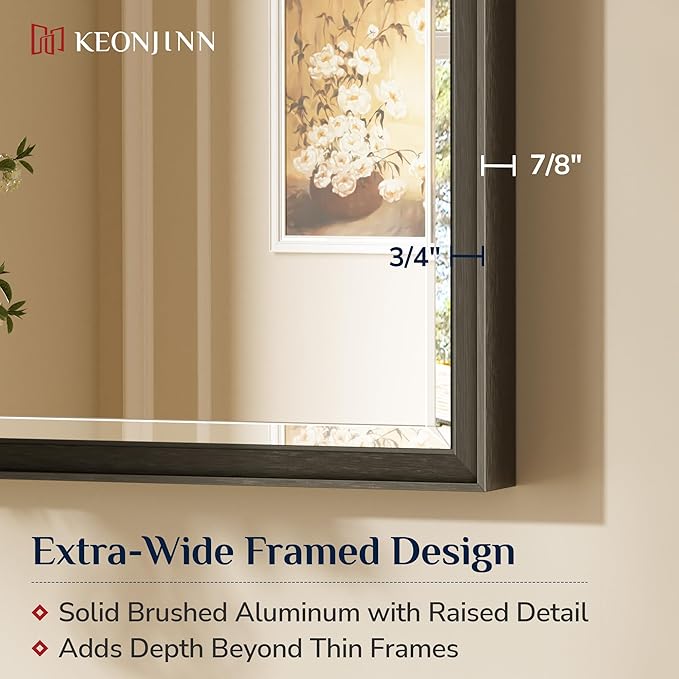 Keonjinn 24" x 36" Black Bathroom Mirror, Brushed Black Framed Mirror