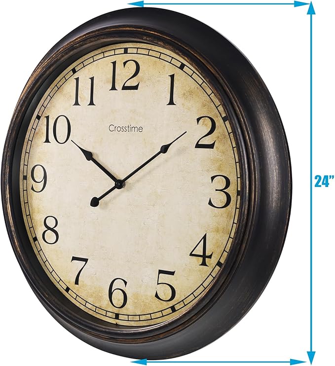 Crosstime 24 Inch Wall Clock Battery Operated Silent Round Vintage Large Wall