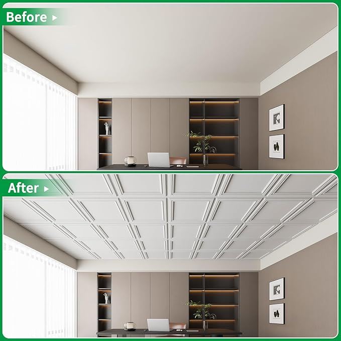 Art3d 12 Pack PVC Ceiling Tiles 24x24 Inches Waterproof Drop Ceiling Tiles/Wall
