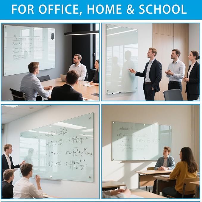 Magnetic Glass Whiteboard - 60"x36" Dry Erase White Board Frameless Glass Boards with Super Strong Magnets, Wall Mounted for Office, School and Home