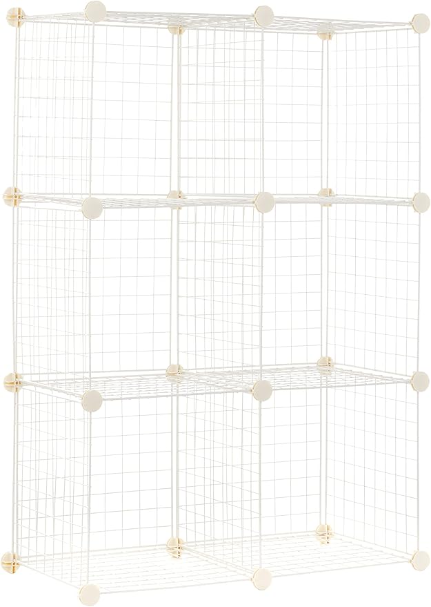 Amazon Basics 6 Cube Wire Grid Storage Organizer, Stackable Storage Cubes