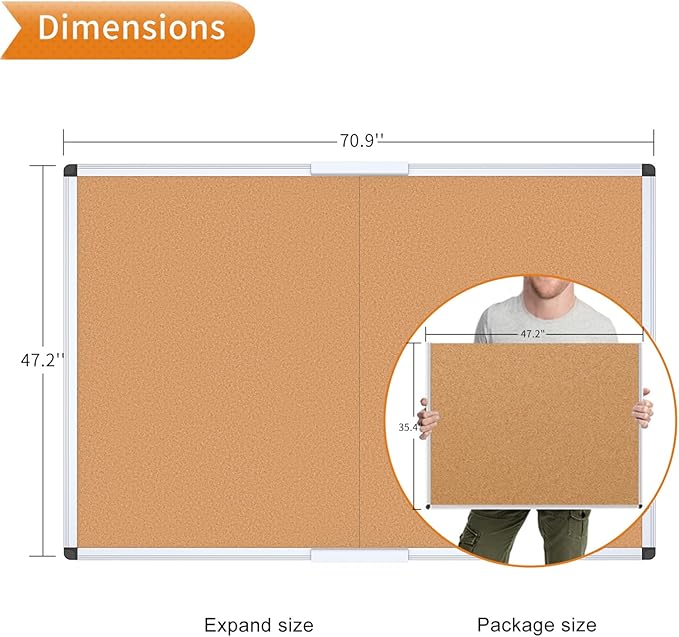 VIZ-PRO 72" x 48" Large Cork Bulletin Board, Foldable & Wall-Mounted Notice Pin