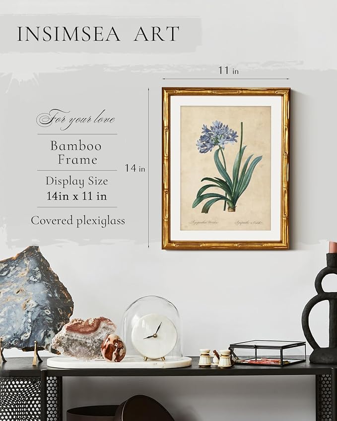 InSimSea Gold Bamboo Framed Canvas Wall Art, Retro African Lily Botanical Prints