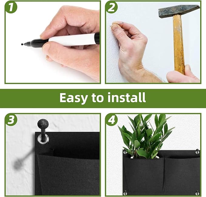 LITLANDSTAR 18 Pockets Hanging Grow Bags, 2 Pack Horizontal Wall Planter Plant
