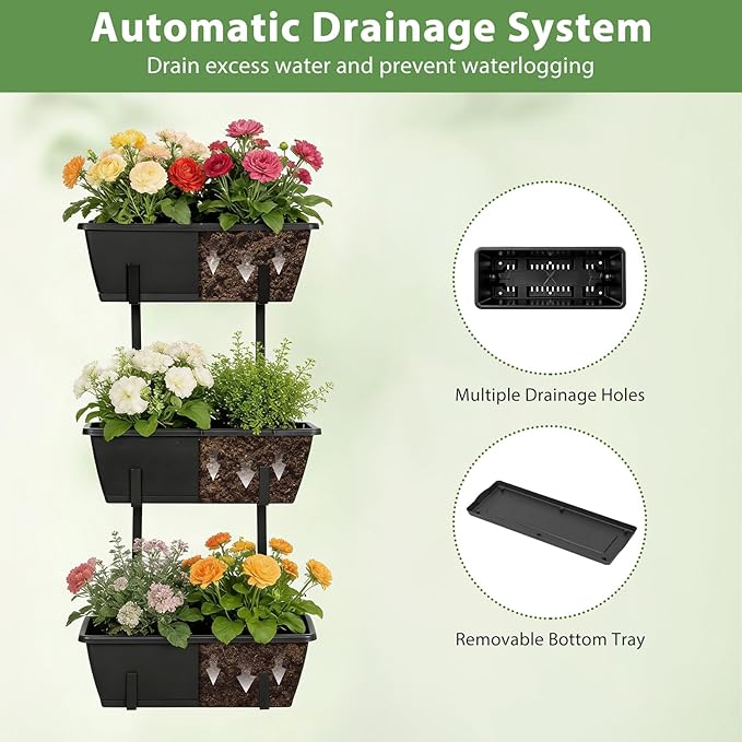 OYEAL Railing Planter Box 3 Tier Vertical Window Boxes Planter Outdoor
