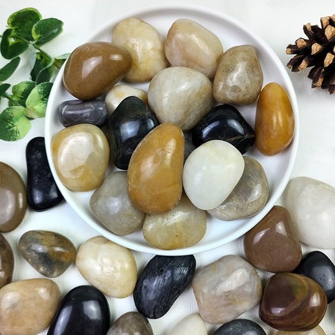 YISZM 5lbs Pebbles for Indoor Plants, 1-2 Inch Mixed Color High Polished River Rocks Outdoor Decorative Stones Vase Filler Fish Tank Aquariums Landscaping Garden Outdoor and Indoor DIY