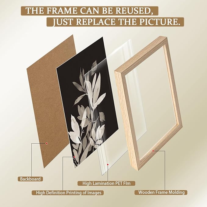 Framed Vintage Canvas Wall Art Botanical Leaves Poster Picture Countryside Painting Nature Landscape Modern Home Print Living Room Gallery Office Ready to Hang 16x24 inches x2