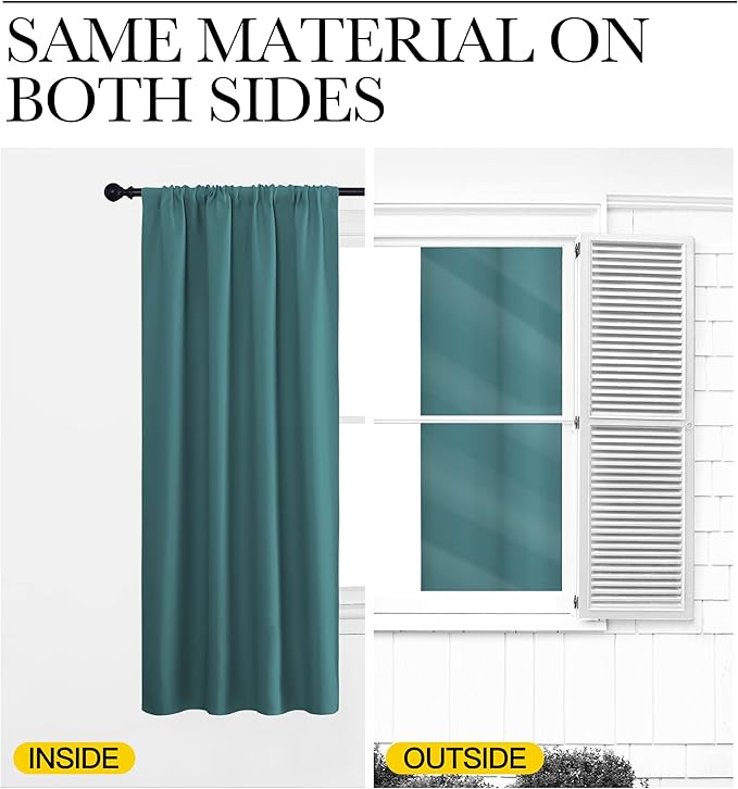 NICETOWN Window Curtains for Bedroom, Sea Teal, 2 Panels, W42 x L48 -Inch