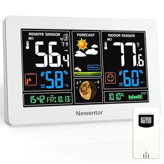 Newentor Weather Station Wireless Indoor Outdoor Thermometer, Color Display