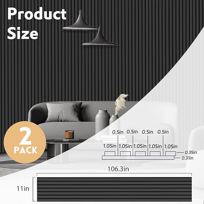RITOLLO Wood Panels for Wall, 106.3" × 11" Wood Slat Acoustic Panels for Wall