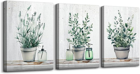 MHARTK66 Family Canvas Wall Decor for Bedroom, Dining Room, Living Room & Office - Green Leaf Vase Artwork - 12x16in