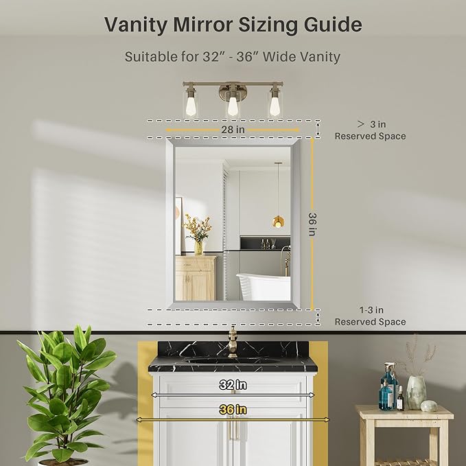28x36 Inch Brushed Silver Bathroom Mirror