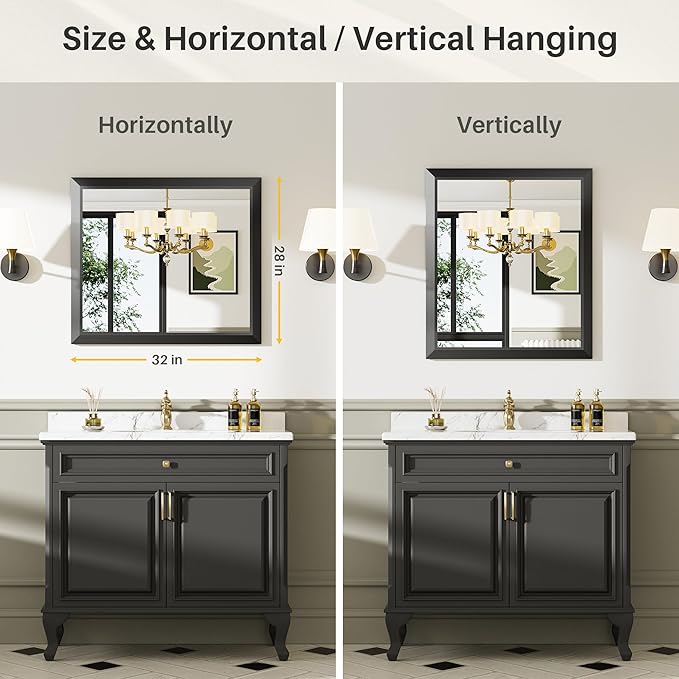Briivue 28x32 Inch Black Bathroom Mirror