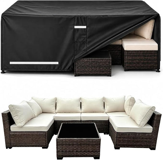 Rectangular Outdoor Furniture Covers Waterproof, Heavy Duty Patio Furniture Covers, 100% Waterproof Outdoor Couch Covers, Lawn Patio Sofa Cover with Air Vent and Handle, 124" L X 63" W X 28" H