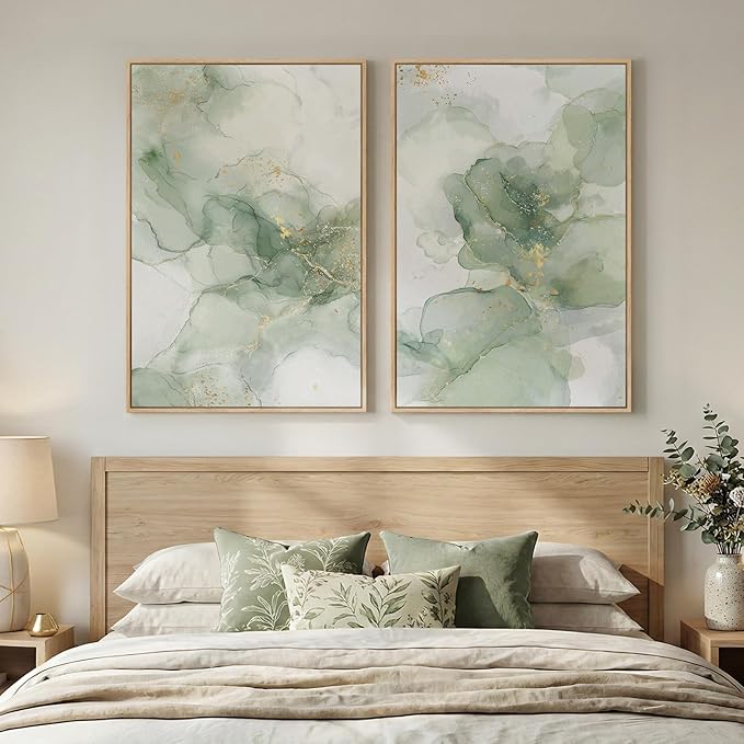 Framed Sage Green Abstract Wall Art