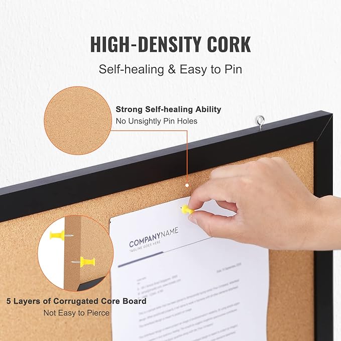 VEVOR Cork Board for Walls, Double-Sided Cork 24" x 18" Bulletin Board Vision