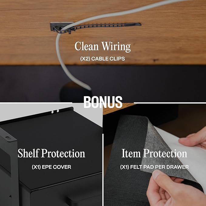 Under Desk Drawer Slide-Out – Lockable Metal Storage Drawers with Cable Management for Office & Home (Double, Bracketed)