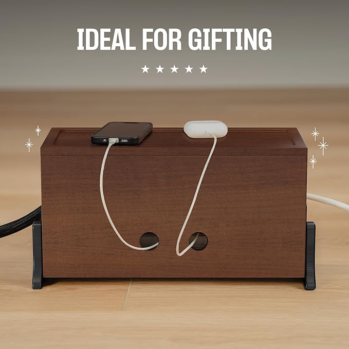 Extra Large Cable Management Box, Wood Cord Hider Box & Organizer for Power Strip, TV Wires & Desk Cable Storage