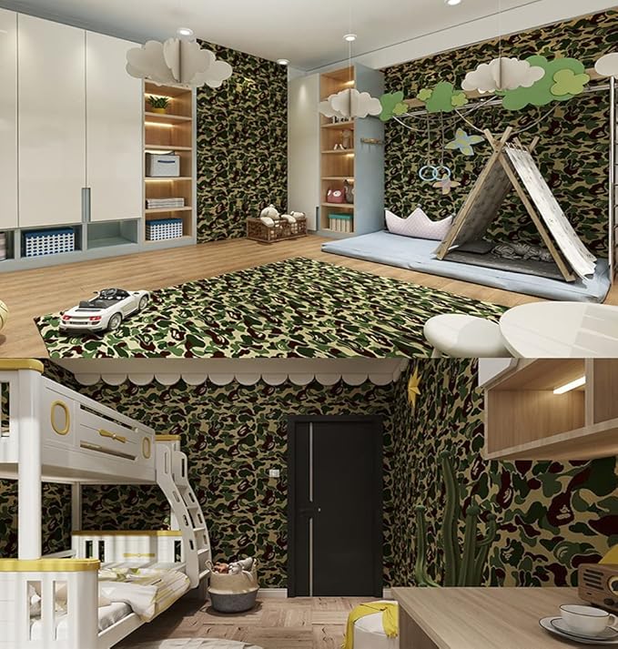 Self-Adhesive Vinyl Green Camouflage Contact Paper Peel and Stick Camouflage