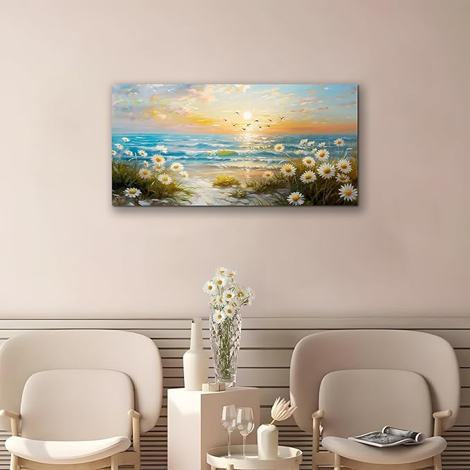 SERIMINO Large Canvas Wall Art Prints, Ocean Sunset Landscape Canvas Prints