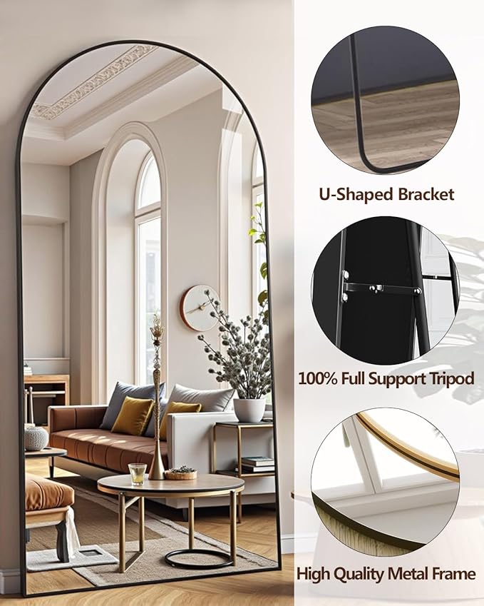 DMWOODFL 81"x41" Black Arched Full Length Mirror