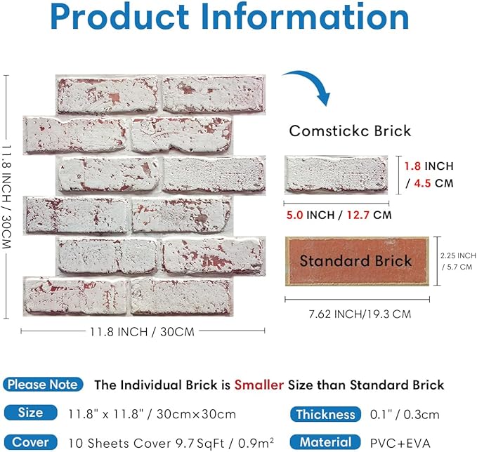 3D Whitewash Brick Wall Panel Peel and Stick