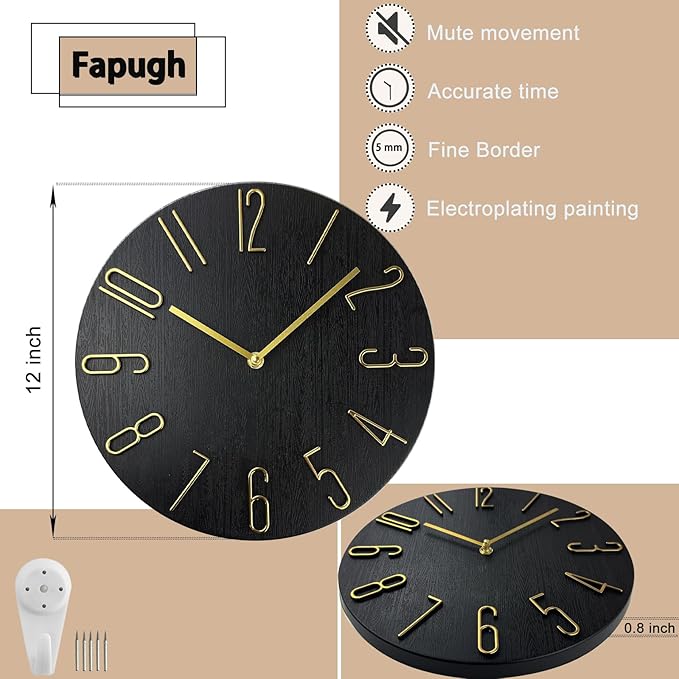 Wall Clock, Silent Clock, Wall Clocks Battery Operated， 12 inch Modern Wall