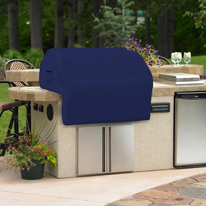 Covers & All Built-in Grill Cover for Outdoor Grill – Heavy Duty 12 oz Waterproof Built-in BBQ Grill Cover, PVC-Coated Polyester with Elastic Hem for Snug Fit (44 x 27 x 26 inches, Blue)