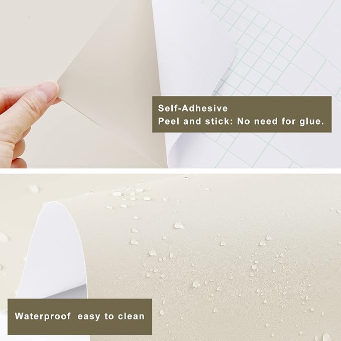 FUKU MON 24"x394" Beige Peel and Stick Wallpaper Matte Beige Cream Contact