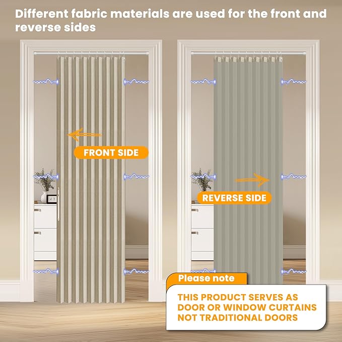 AJAZZ 100% Blackout Magnetic Door Curtain Accordion Doors Interior Folding