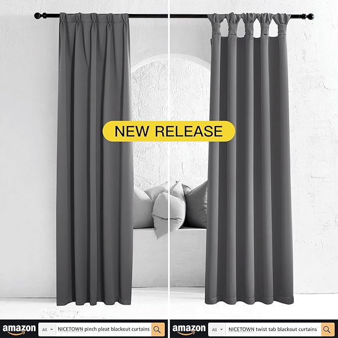 NICETOWN Grey Window Curtains for Bedroom