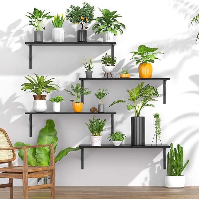 Deep Floating Shelves for Wall Set of 3, 24W x 12 Inch Deep Black Floating