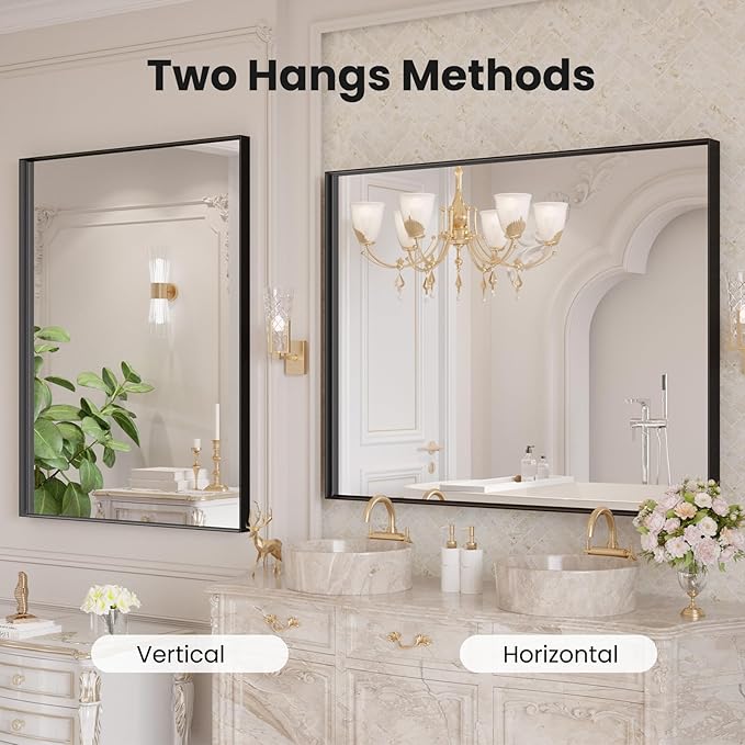 LOAAO Black Bathroom Mirror 40"X32"