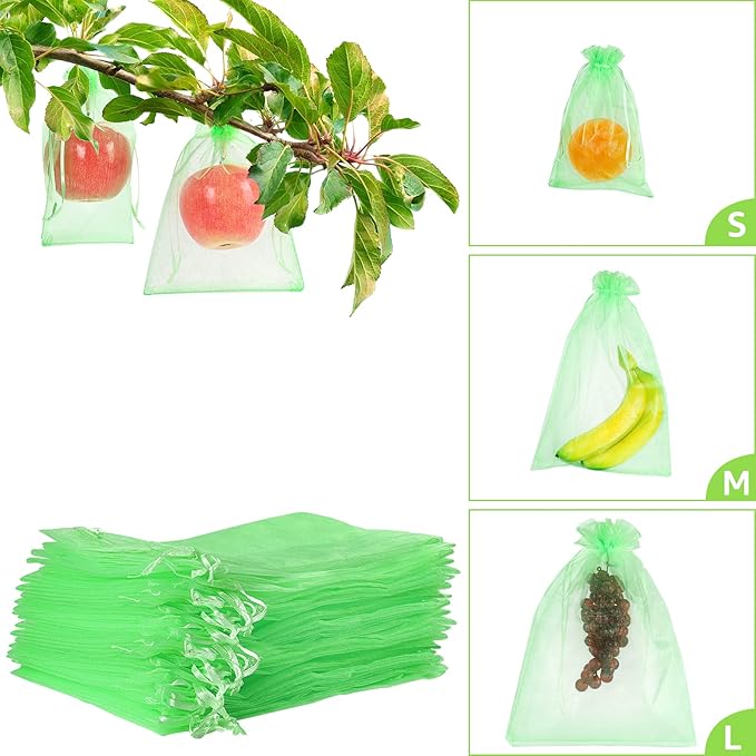 MIXC 50 Pcs Fruit Protection Bags,6''×8''Fruit Netting Bags for Fruit Trees Fruit Cover Mesh Bag with Drawstring Netting Barrier Bags for Plant Fruit Flower
