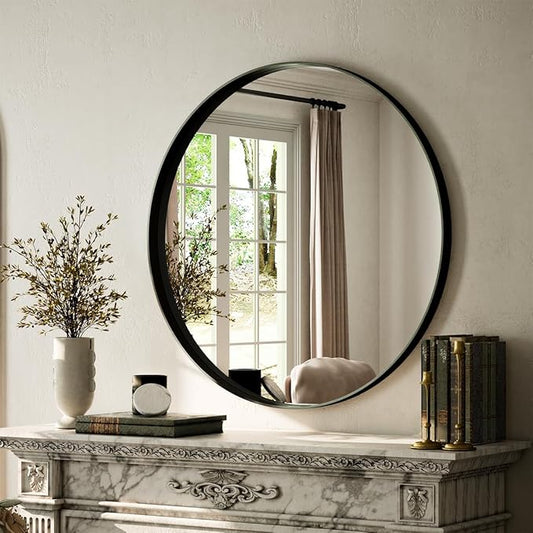 VooBang 24 inch Round Bathroom Mirror, Balck Modern Circle Wall Mounted Mirror