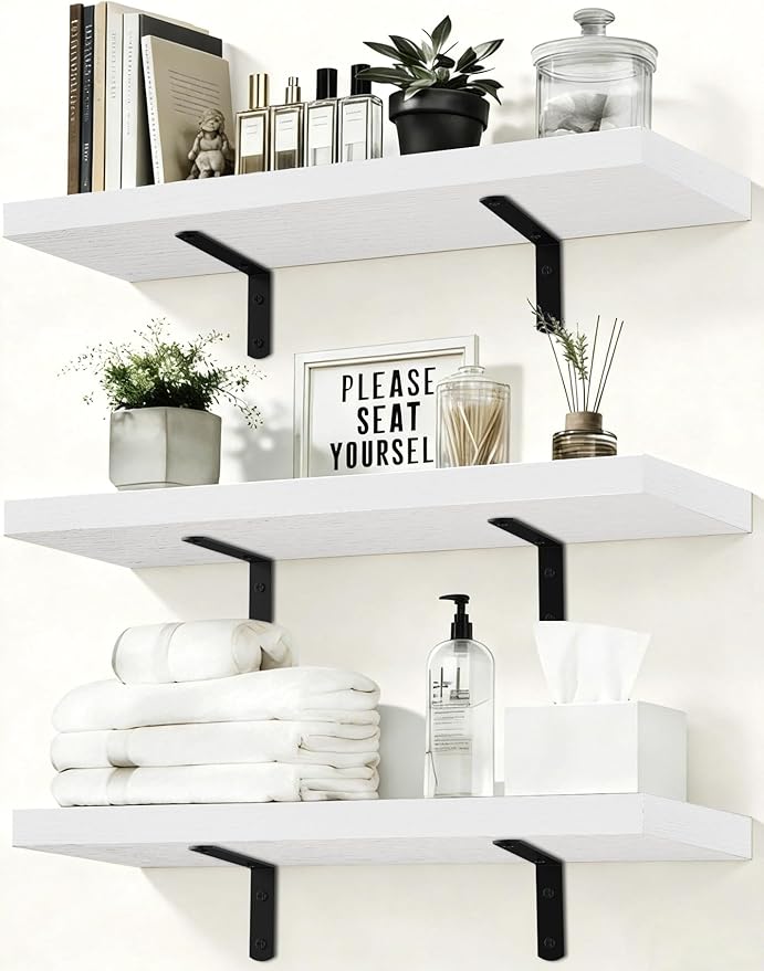 Easy Install Floating Shelves, 15.7 Inch Wall Mounted Wood Shelf, Hanging Shelf