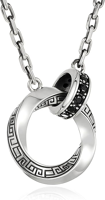 BRAYEG MÃ¶bius Strip Men's Necklace, Double Ring Black Onyx Pendant Necklace for Men, Silver Interlocking Circle Mens Necklaces holiday,Jewelry Gift for Him Boyfriend Husband (22+2Inchs)