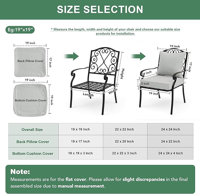 Summsun Patio Cushions for Outdoor Furniture, Faux Linen Water Resistant Backrest and Deep Seat Cushion Set with Non-Slip Bottom, Ties, Removable Cover, 24 x 24 Inch, Light Grey