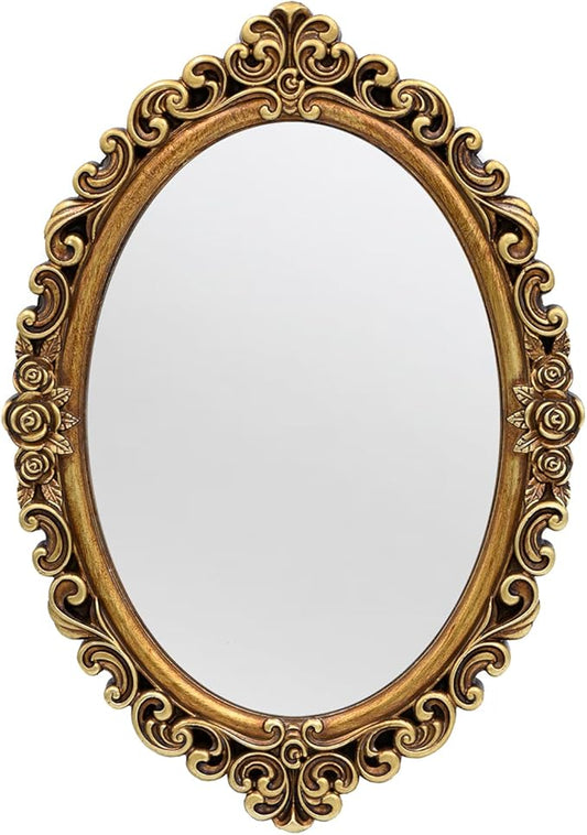 OIGUMR Small Oval Wall Mirror Resin Frame Size：15 x 10.7 inch.Vintage Hanging
