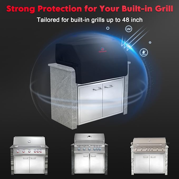 Comnova Built-in Grill Cover for 48 Inch - 600D Island BBQ Grill Top Covers Heavy Duty & Waterproof, Premium Built in Barbecue Cover for Char-Broil, Napoleon, Bull, Weber and More - 48 x 29 x 26 Inch