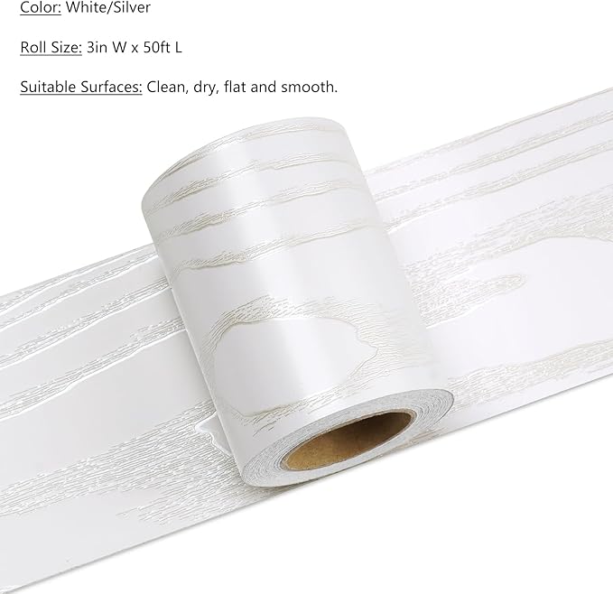 LACHEERY 50ft x 3in Silver White Wood Wallpaper Border Peel and Stick Wall