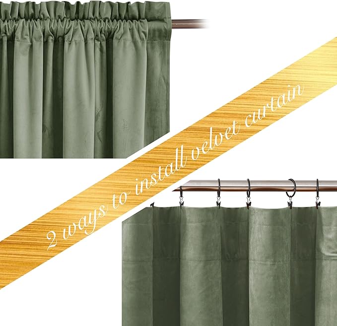 NICETOWN Sage Green Velvet Curtains 72 inches Long 2 Panels