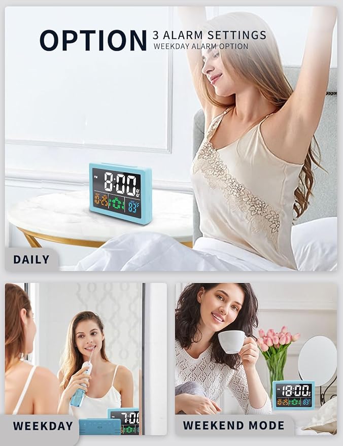 Digital Alarm Clock, with 5.5" Large LED Time Display, Adjustable Alarm Volume, 6 Level Brightness, Alarm Settings, USB Charger, Temperature Detect, Snooze, Clocks for Bedroom, Bedside, Desk, Blue