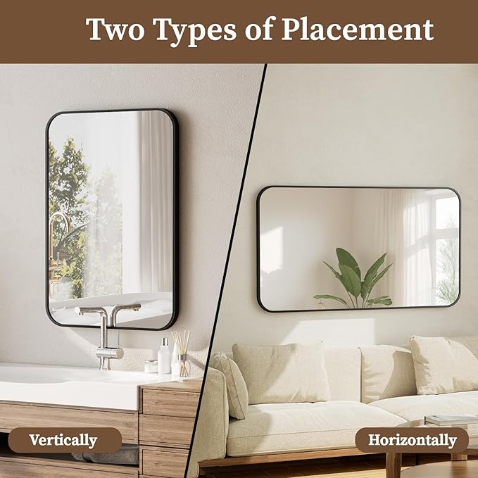 BEAUTYPEAK 30" x 40" Black Metal Frame Rectangle Vanity Mirror