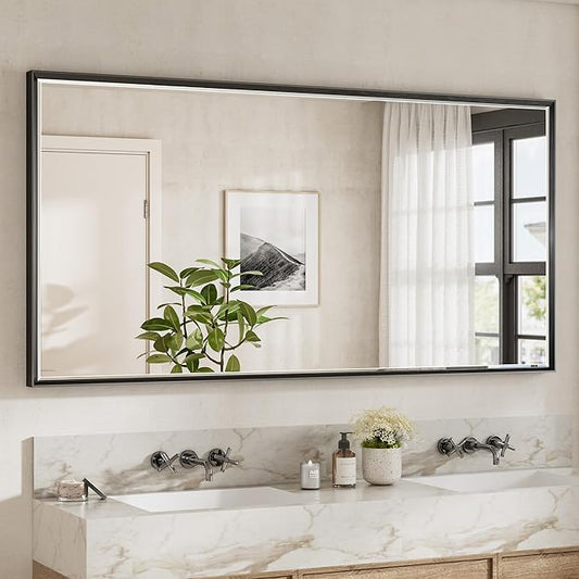72 x 36 Black Framed Mirror for Bathroom, Beveled Black Bathroom Vanity Mirror