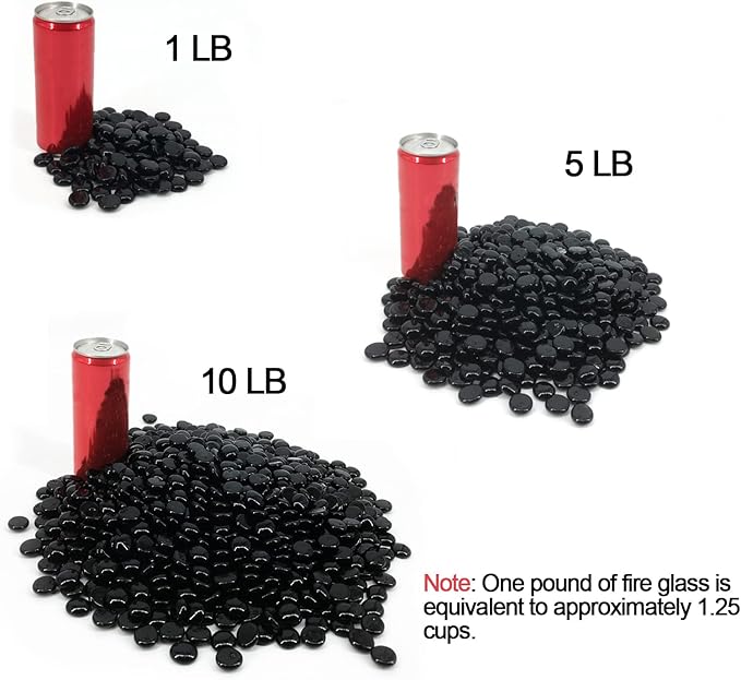 10 Pound Fire Pit Glass 3/4 Inch Reflective Round Fire Glass Drops Beads Rocks for Natural or Propane Fire Pit and Landscaping Onyx Black