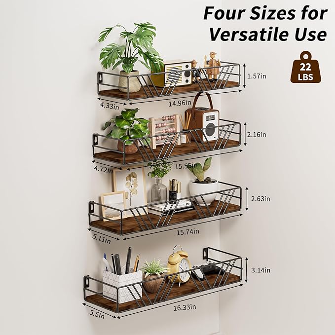 Floating Shelves for Wall, 4 Sets Rustic Wall Mounted Shelves