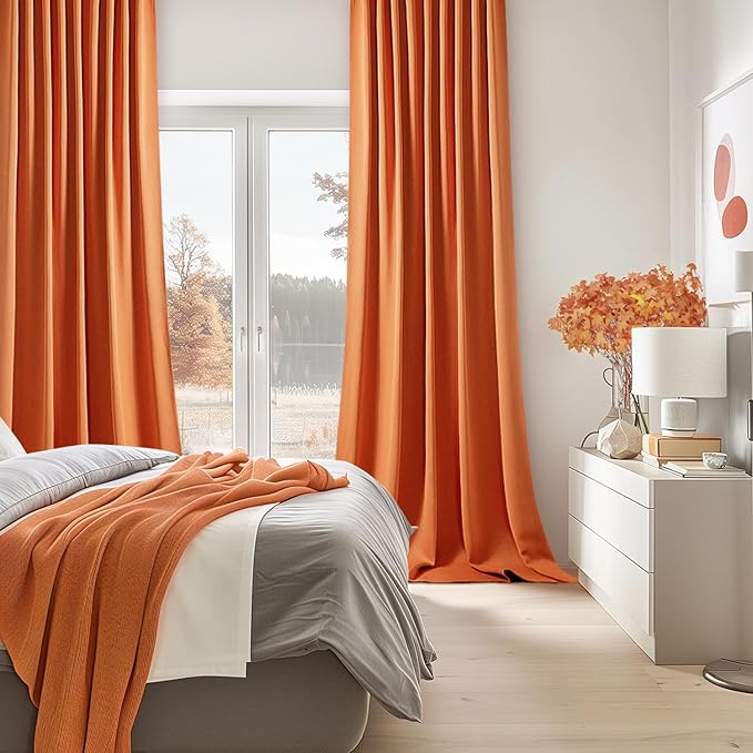 MIULEE 2 Panels Orange Back Tab Blackout Curtains 84 Inch Length