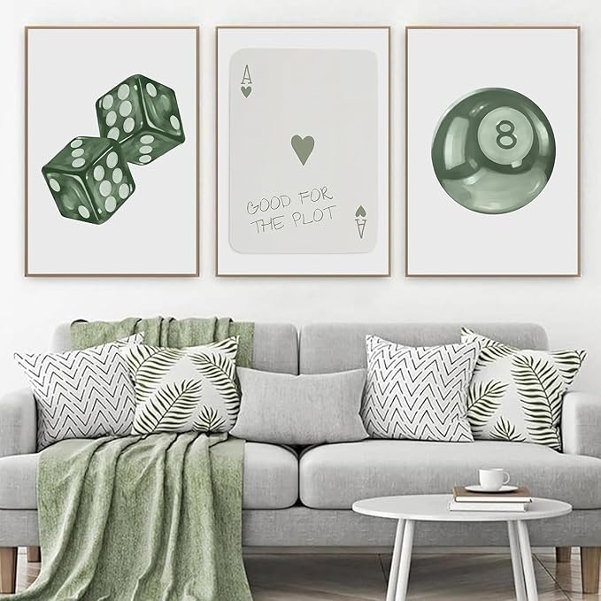 BOKPEN Green Poker Dice Canvas Wall Art Funky Y2K Trendy Preppy Pictures Lucky